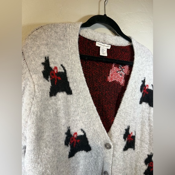 cupcakes & cashmere Gray Cardigan with Scottish Dog Size XL - Picture 3 of 8